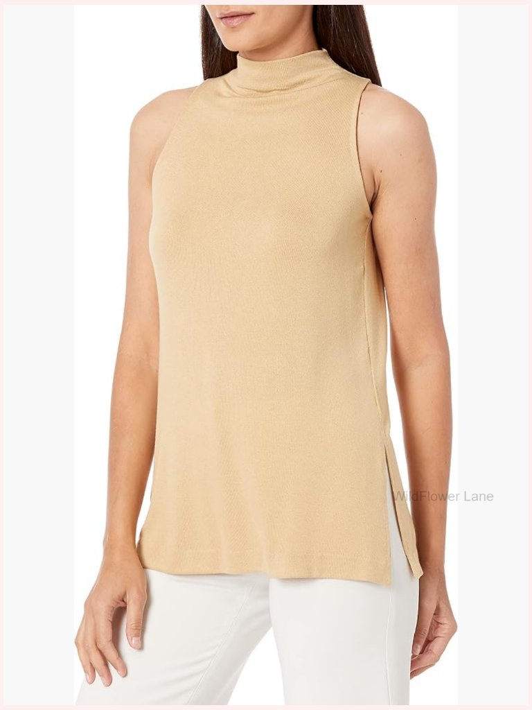 Sleeveless Funnel Neck Tunic With Side Slits